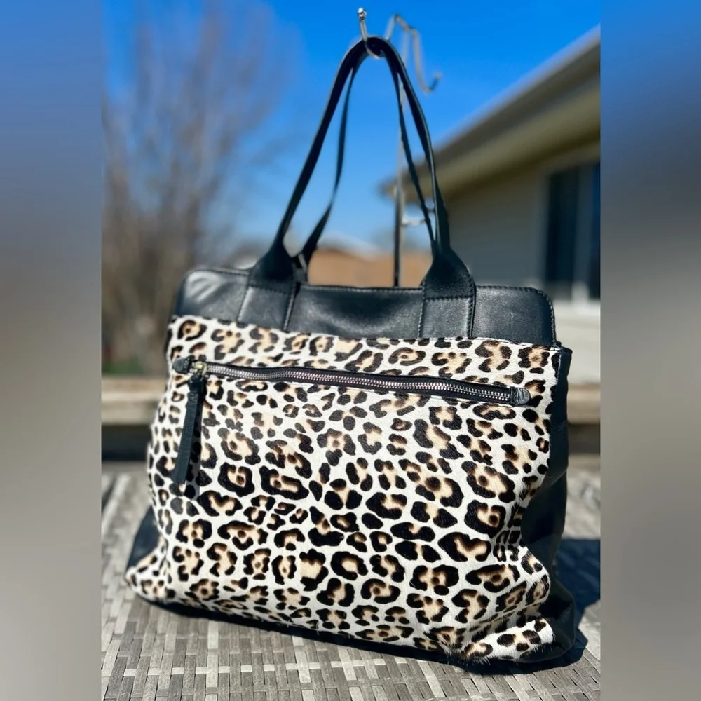 Boden Sherborne Leopard Print Cowhide Leather Tote Bag NWOT plus Dustbag - Picture 4 of 16